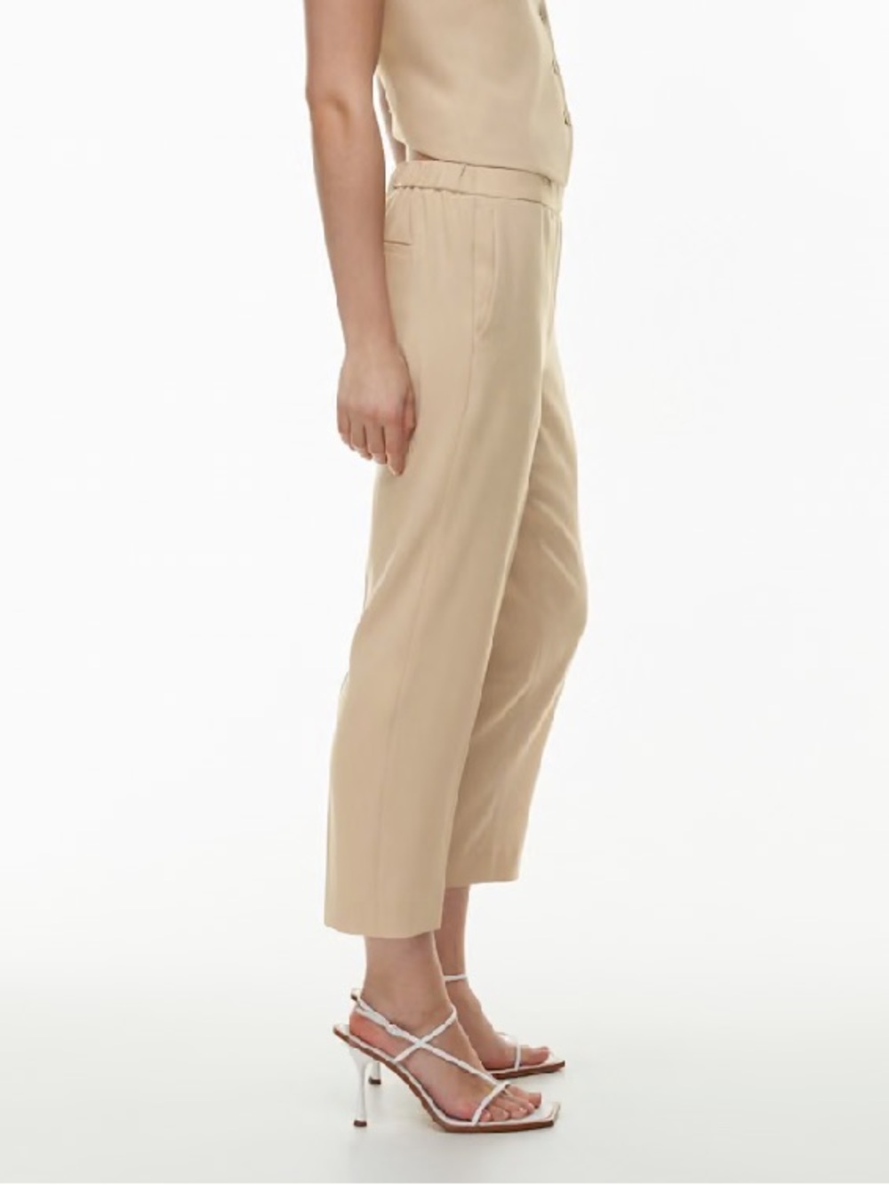 Aritzia Babaton Conan Cropped Pull On Pants Heather Honey Elastic Waist Size 12 - Picture 3 of 16